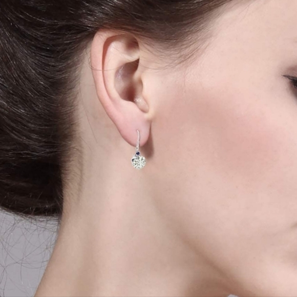 CERTIFIED 14K White Gold 1.64ct Diamond Sapphire Earrings Anniversary Gift - Picture 2 of 4